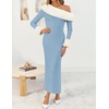 image:imageZESICA Womens Off Shoulder Faux Fur Bodycon Sweater Maxi DressBlue