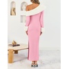 image:imageZESICA Womens Off Shoulder Faux Fur Bodycon Sweater Maxi DressPink