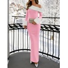 image:imageZESICA Womens Off Shoulder Faux Fur Bodycon Sweater Maxi DressPink