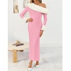 image:imageZESICA Womens Off Shoulder Faux Fur Bodycon Sweater Maxi DressPink