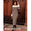 image:imageZESICA Womens Off Shoulder Faux Fur Bodycon Sweater Maxi DressSand