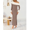 image:imageZESICA Womens Off Shoulder Faux Fur Bodycon Sweater Maxi DressSand