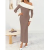 image:imageZESICA Womens Off Shoulder Faux Fur Bodycon Sweater Maxi DressSand
