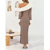 image:imageZESICA Womens Off Shoulder Faux Fur Bodycon Sweater Maxi DressSand