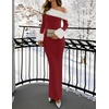 image:imageZESICA Womens Off Shoulder Faux Fur Bodycon Sweater Maxi DressWine