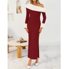 image:imageZESICA Womens Off Shoulder Faux Fur Bodycon Sweater Maxi DressWine
