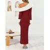 image:imageZESICA Womens Off Shoulder Faux Fur Bodycon Sweater Maxi DressWine