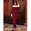 image:imageZESICA Womens Off Shoulder Faux Fur Bodycon Sweater Maxi DressWine