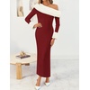 image:imageZESICA Womens Off Shoulder Faux Fur Bodycon Sweater Maxi DressWine
