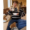 image:imageZESICA Womens Striped Fall Winter Sweaters Oversize Cozy Casual Work OutfitBlack