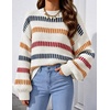image:imageZESICA Womens Striped Fall Winter Sweaters Oversize Cozy Casual Work OutfitIvory
