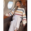 image:imageZESICA Womens Striped Fall Winter Sweaters Oversize Cozy Casual Work OutfitIvory