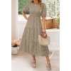 image:imageZESICA Womens Summer Short Puff Sleeve Floral Lace Maxi DressesAlmond