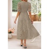 image:imageZESICA Womens Summer Short Puff Sleeve Floral Lace Maxi DressesAlmond
