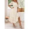 image:imageZESICA Womens Summer Short Puff Sleeve Floral Lace Maxi DressesBeige