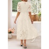 image:imageZESICA Womens Summer Short Puff Sleeve Floral Lace Maxi DressesBeige