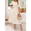 image:imageZESICA Womens Summer Short Puff Sleeve Floral Lace Maxi DressesBeige