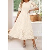 image:imageZESICA Womens Summer Short Puff Sleeve Floral Lace Maxi DressesBeige