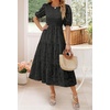 image:imageZESICA Womens Summer Short Puff Sleeve Floral Lace Maxi DressesBlack