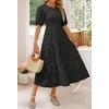 image:imageZESICA Womens Summer Short Puff Sleeve Floral Lace Maxi DressesBlack