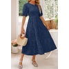image:imageZESICA Womens Summer Short Puff Sleeve Floral Lace Maxi DressesNavy