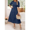 image:imageZESICA Womens Summer Short Puff Sleeve Floral Lace Maxi DressesNavy