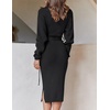 image:imageZESICA Womens Turtleneck Long Sleeve Bodycon Midi Sweater DressesBlack