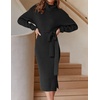 image:imageZESICA Womens Turtleneck Long Sleeve Bodycon Midi Sweater DressesBlack