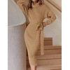 image:imageZESICA Womens Turtleneck Long Sleeve Bodycon Midi Sweater DressesCamel