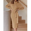 image:imageZESICA Womens Turtleneck Long Sleeve Bodycon Midi Sweater DressesCamel