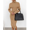 image:imageZESICA Womens Turtleneck Long Sleeve Bodycon Midi Sweater DressesCamel