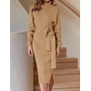 image:imageZESICA Womens Turtleneck Long Sleeve Bodycon Midi Sweater DressesCamel
