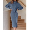 image:imageZESICA Womens Turtleneck Long Sleeve Bodycon Midi Sweater DressesDustyblue