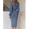 image:imageZESICA Womens Turtleneck Long Sleeve Bodycon Midi Sweater DressesDustyblue