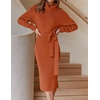 image:imageZESICA Womens Turtleneck Long Sleeve Bodycon Midi Sweater DressesMaple