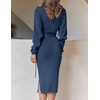 image:imageZESICA Womens Turtleneck Long Sleeve Bodycon Midi Sweater DressesNavy