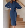 image:imageZESICA Womens Turtleneck Long Sleeve Bodycon Midi Sweater DressesNavy