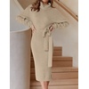 image:imageZESICA Womens Turtleneck Long Sleeve Bodycon Midi Sweater DressesOatmeal