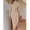 image:imageZESICA Womens Turtleneck Long Sleeve Bodycon Midi Sweater DressesOatmeal