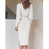 image:imageZESICA Womens Turtleneck Long Sleeve Bodycon Midi Sweater DressesWhite