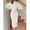 image:imageZESICA Womens Turtleneck Long Sleeve Bodycon Midi Sweater DressesWhite