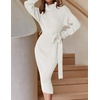 image:imageZESICA Womens Turtleneck Long Sleeve Bodycon Midi Sweater DressesWhite