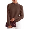 image:imageZESICA Fall 2026 Scalloped Mock Neck Pullover Sweaters for WomenBrown