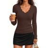 image:imageZESICA Fall V Neck Sweaters for Women Long Sleeve Ribbed Knit TopsCoffee