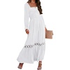 image:imageZESICA Womens 2026 Boho Long Sleeve Fall Maxi DressWhite