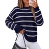 image:imageZESICA Womens 2026 Casual Long Sleeve Striped Pullover SweatersNavy