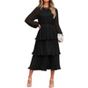 image:imageZESICA Womens 2026 Chiffon Tiered Long Sleeve DressesBlack