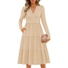 image:imageZESICA Womens 2026 Fall Long Sleeve Ruffle Midi DressesApricot