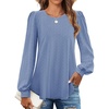 image:imageZESICA Womens 2026 Fall Long Sleeve Tops Casual Eyelet Crew Neck BlousesBlue