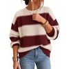 image:imageZESICA Womens 2026 Fall Oversized Striped Cozy Casual Long Sleeve SweatersBurgundy